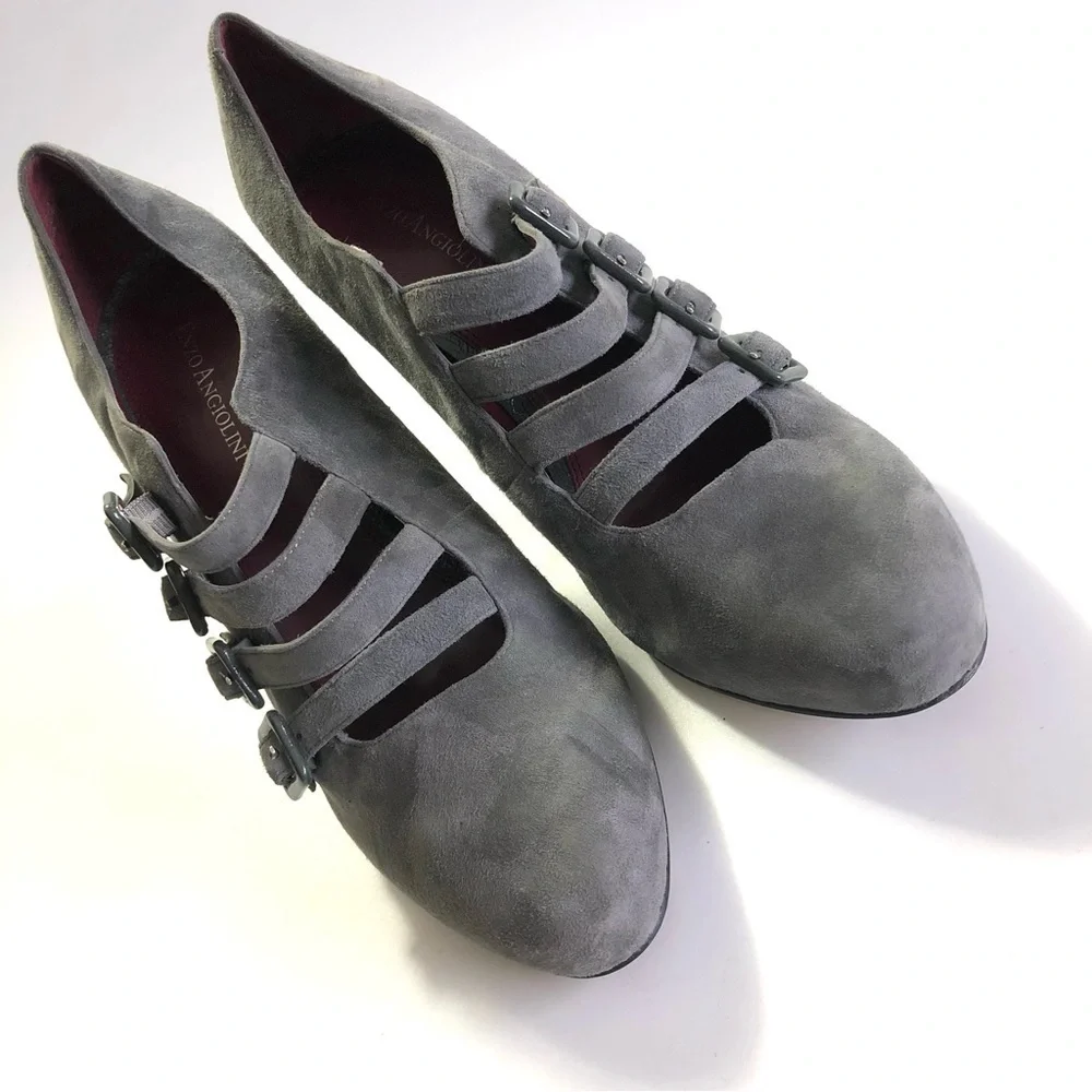 Enzo Angiolini Calandra Gray Suede Buckle Pumps